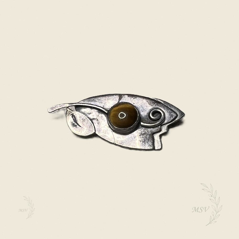 Gardella Sterling Tiger’s Eye Leaf Brooch